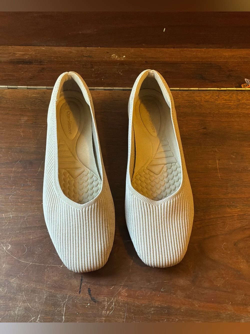 Beige Knit Ballet Flats